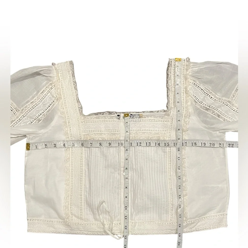 Polo Ralph Lauren Blouse Womens Cream White Lace Cotton Voile Bohemian Cropped - Picture 13 of 14